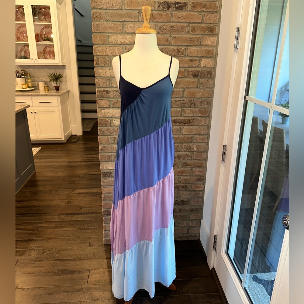 ✨NWT✨ L*SPACE Leona Blue Purple Ombré Tiered A-Line Sleeveless Long Maxi Dress
